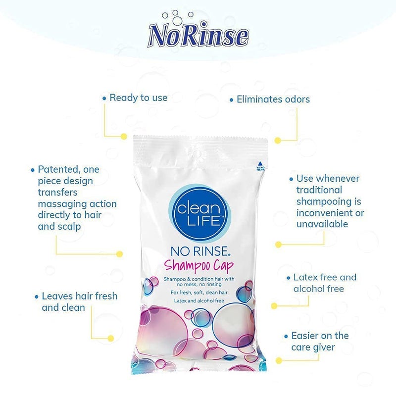 No Rinse Cleanlife Products Shampoo Cap (2 Pack) - Waterless, Rinseless Hair Washing and Conditioning Shower Caps for Bathing Elderly, Bedridden, Hospital Patients - Disposable, Hypoallergenic - Image 3